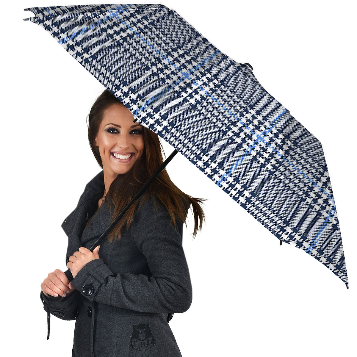 Glen Plaid White And Navy Print Umbrella-grizzshop