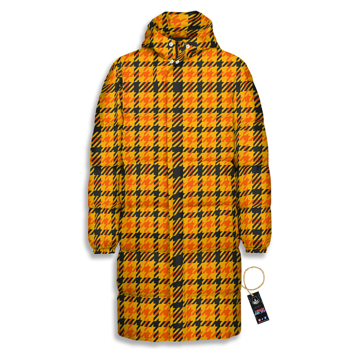 Glen Plaid Houndstooth Halloween Print Pattern Long Down Jacket