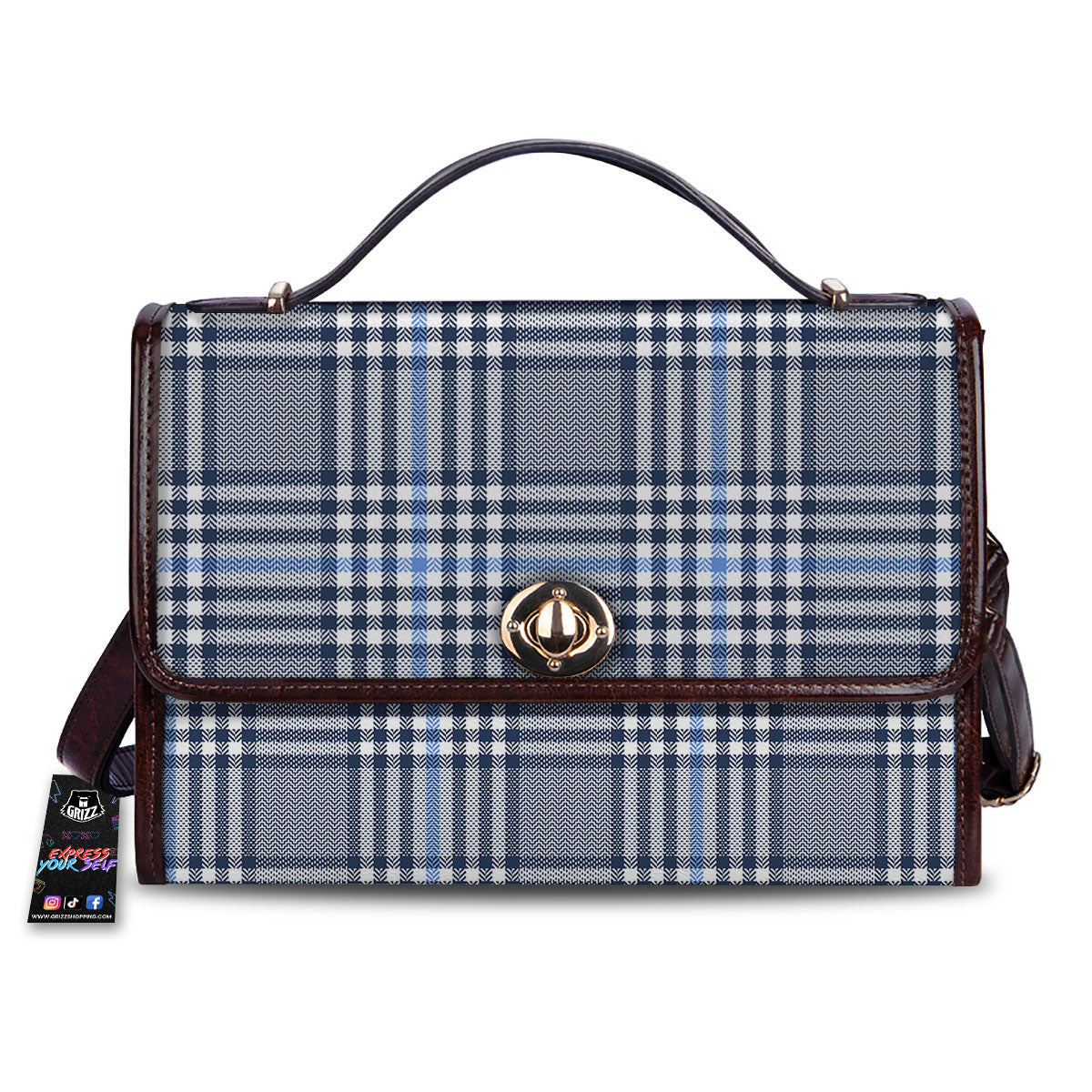 Glen Plaid White And Navy Print Women's Satchel Bag