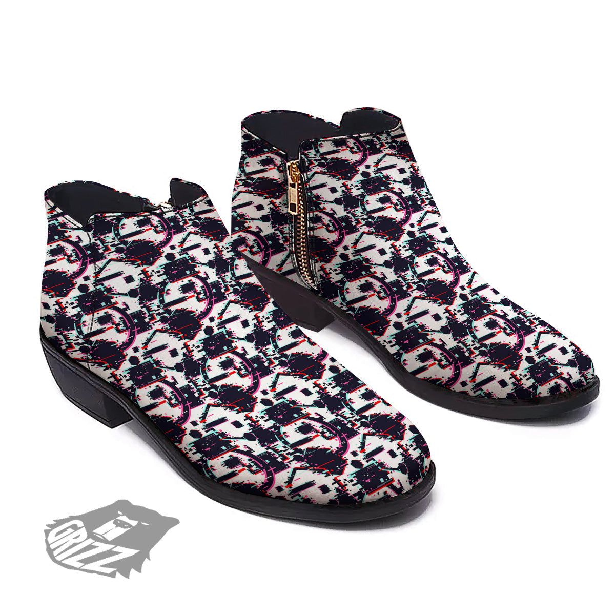 Glitch Effect Print Pattern Ankle Boots-grizzshop