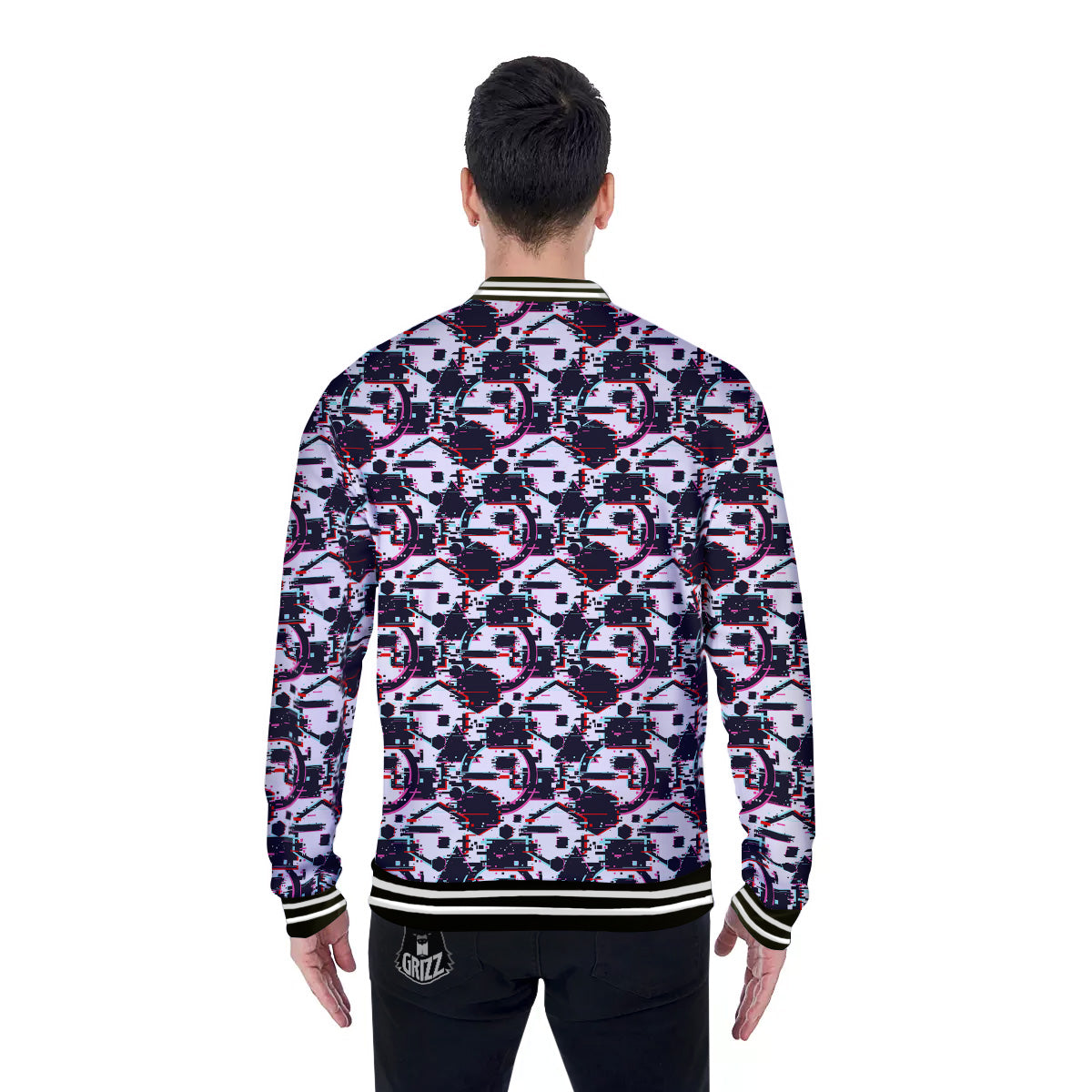 Glitch Effect Print Pattern Baseball Jacket-grizzshop