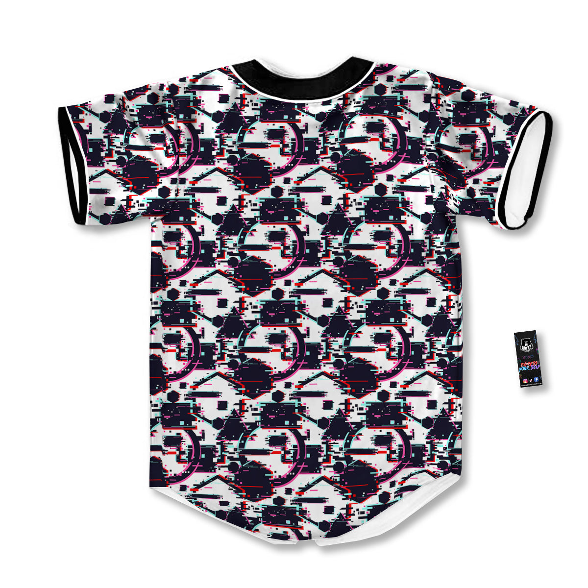 Glitch Effect Print Pattern Baseball Jersey-grizzshop