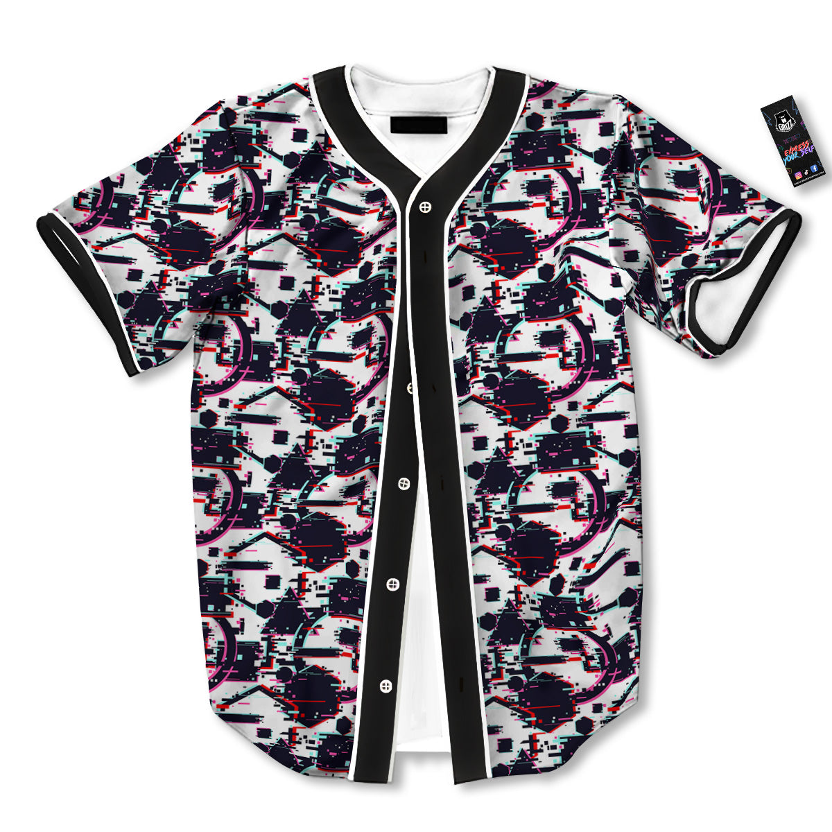 Glitch Effect Print Pattern Baseball Jersey-grizzshop