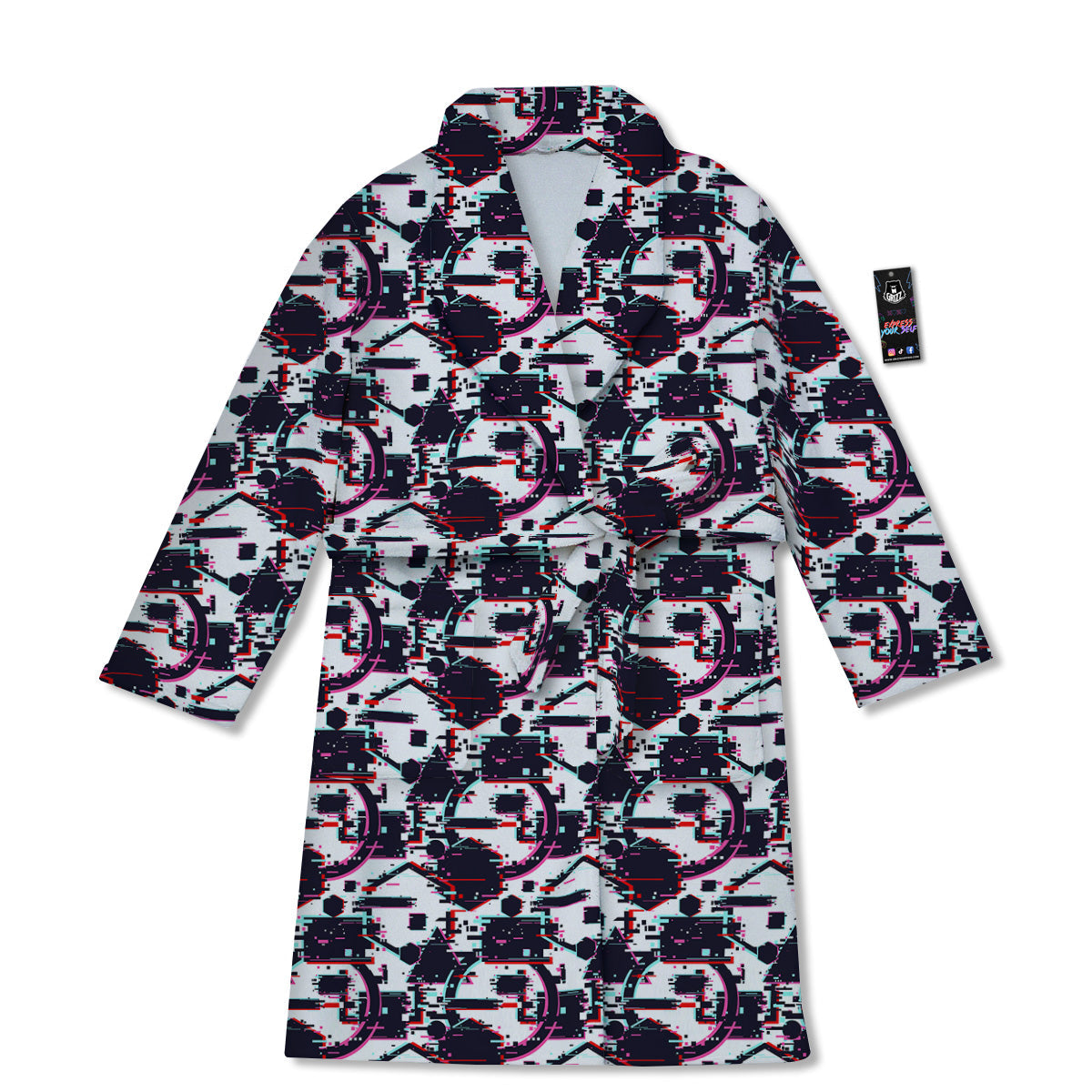 Glitch Effect Print Pattern Bathrobe-grizzshop
