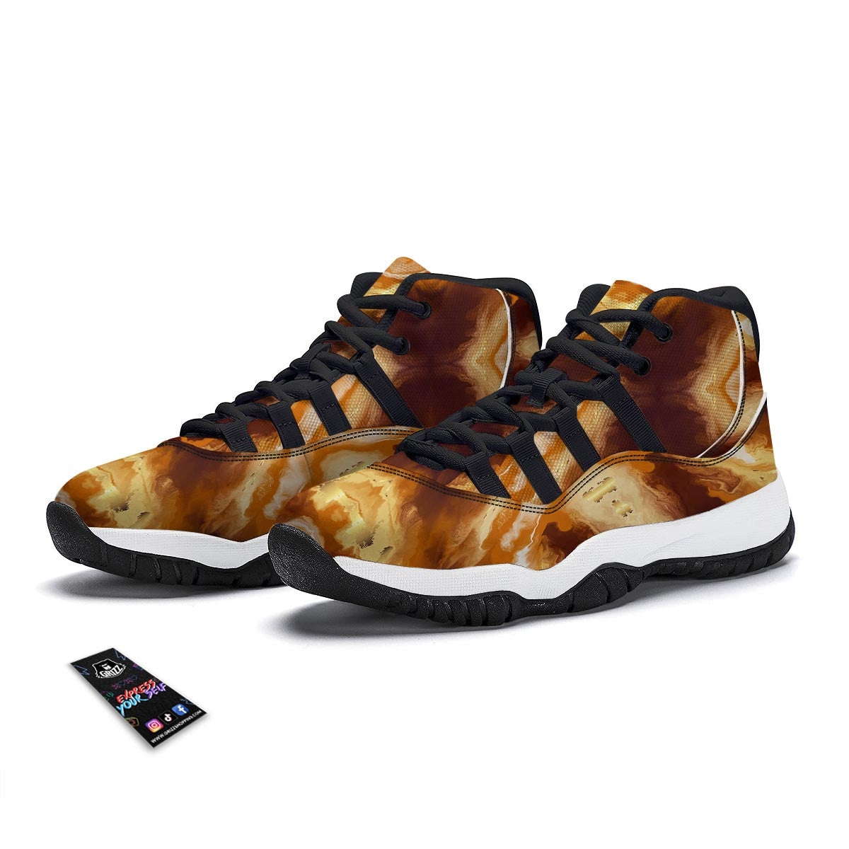 Glitch Effect Print Pattern Black Bball Shoes-grizzshop