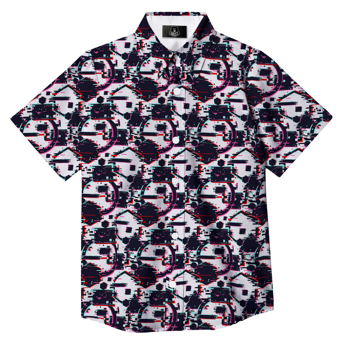 Glitch Effect Print Pattern Button Up Shirt-grizzshop