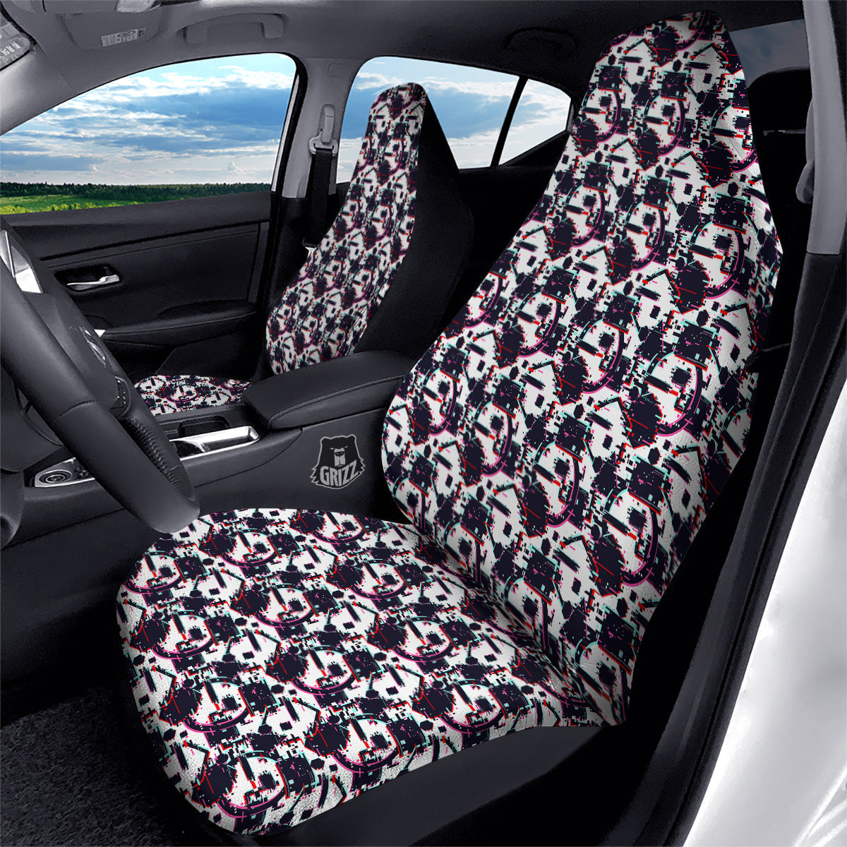 Glitch Effect Print Pattern Car Seat Covers-grizzshop