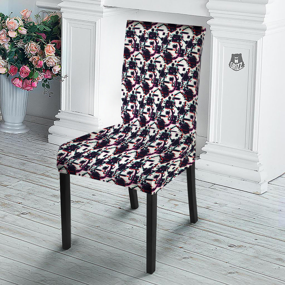 Glitch Effect Print Pattern Dining Chair Slipcover-grizzshop