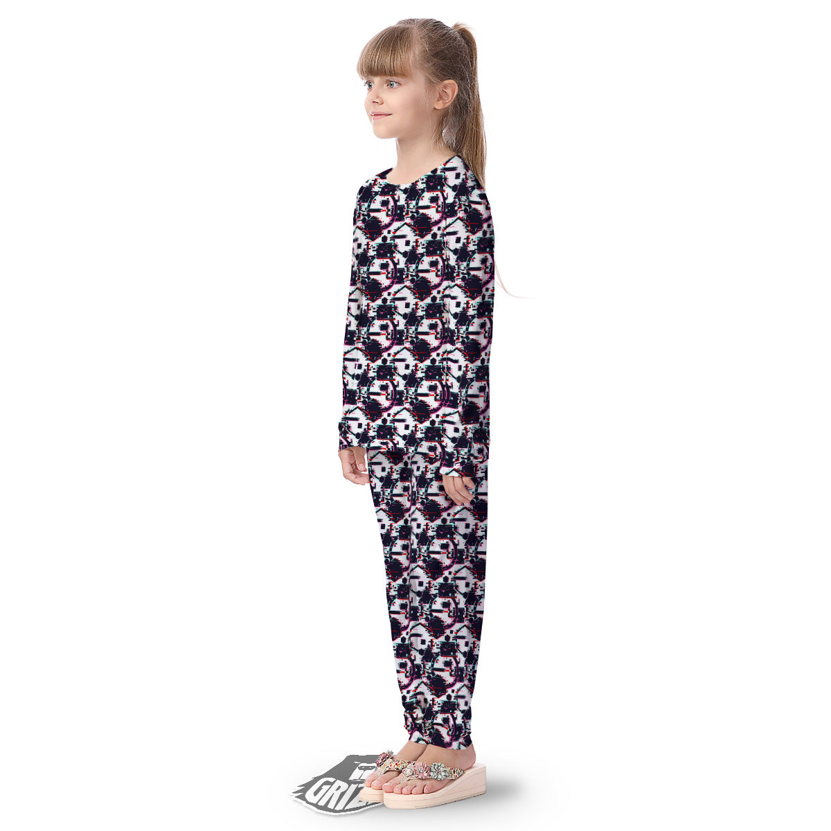 Glitch Effect Print Pattern Kid's Pajamas-grizzshop