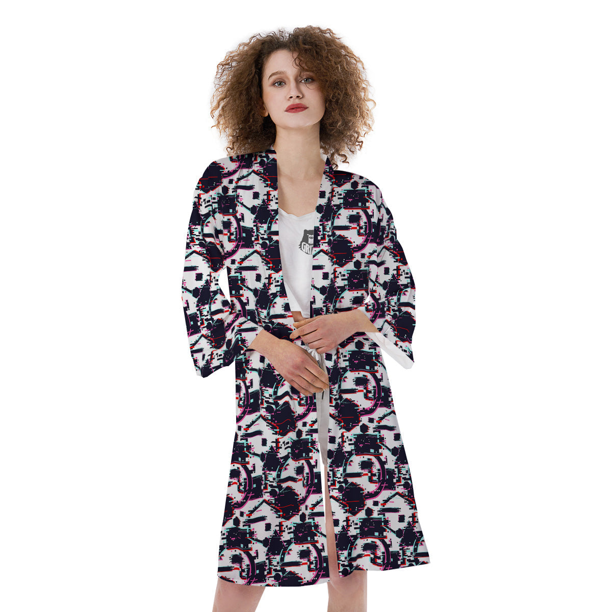 Glitch Effect Print Pattern Kimono-grizzshop