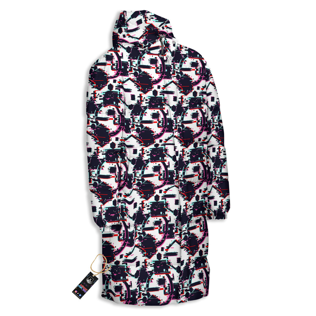 Glitch Effect Print Pattern Long Down Jacket-grizzshop