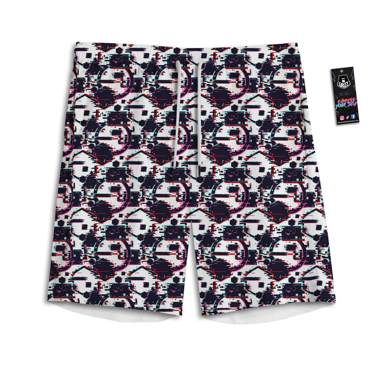 Glitch Effect Print Pattern Men's Athletic Shorts-grizzshop