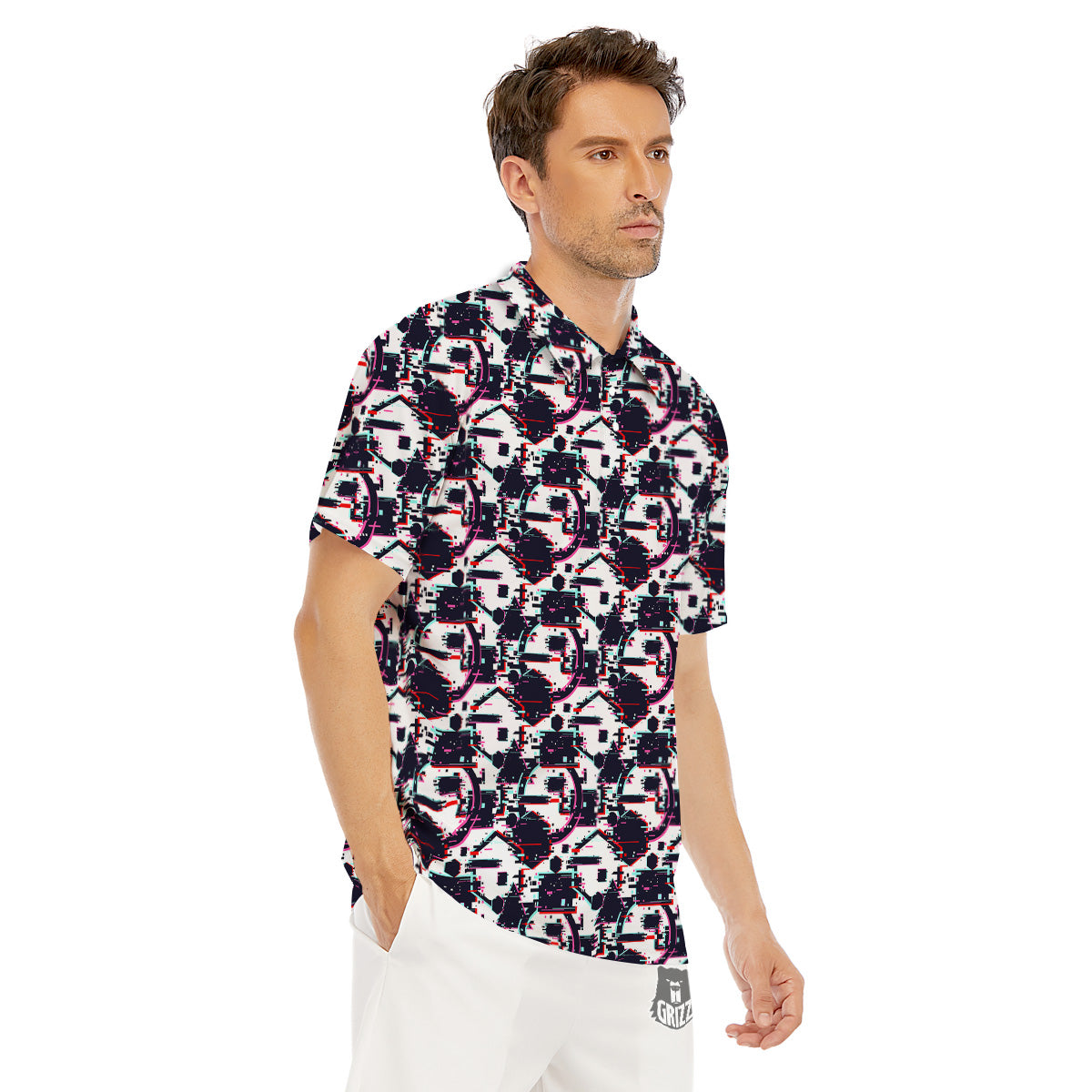 Glitch Effect Print Pattern Men's Golf Shirts-grizzshop