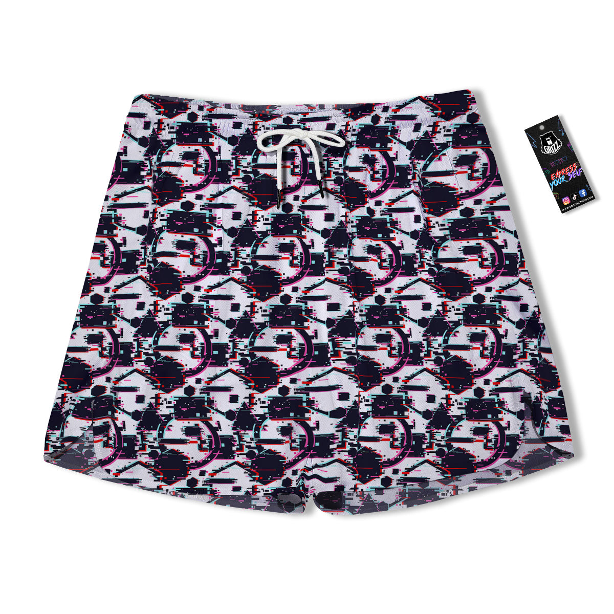 Glitch Effect Print Pattern Men's Running Shorts-grizzshop