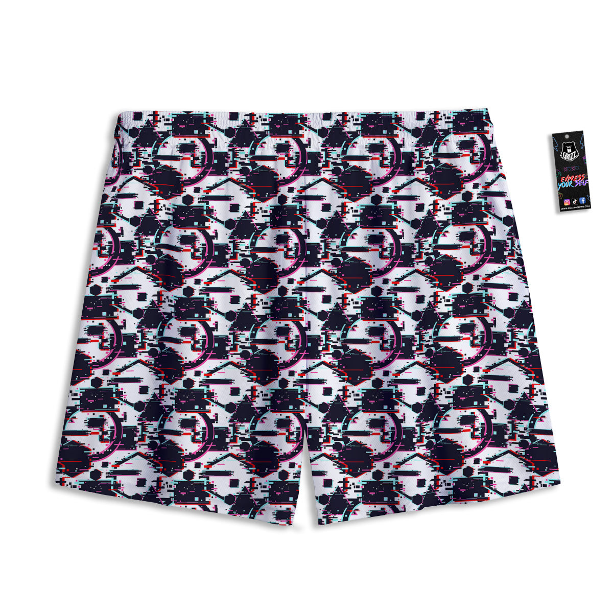 Glitch Effect Print Pattern Mesh Shorts-grizzshop