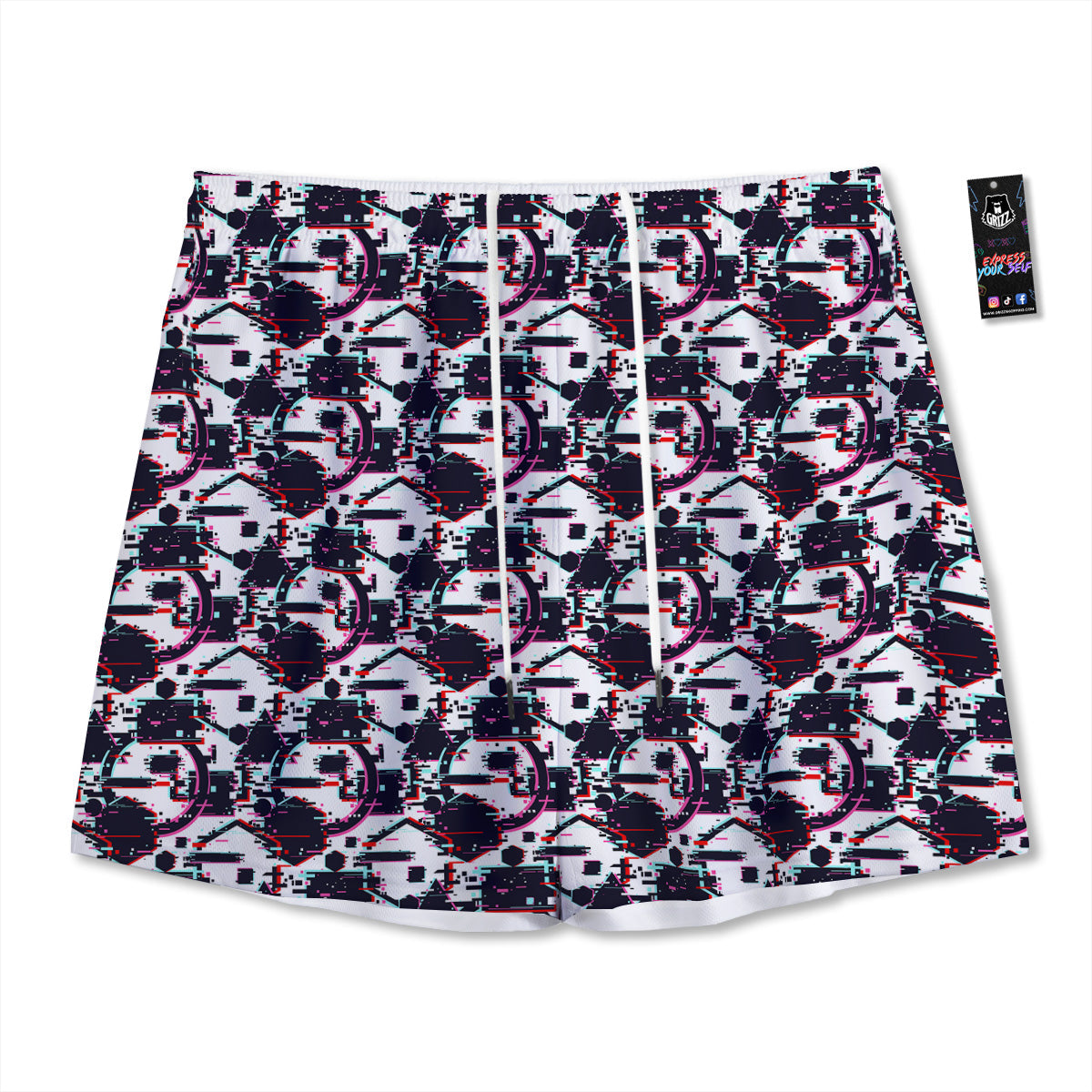 Glitch Effect Print Pattern Mesh Shorts-grizzshop