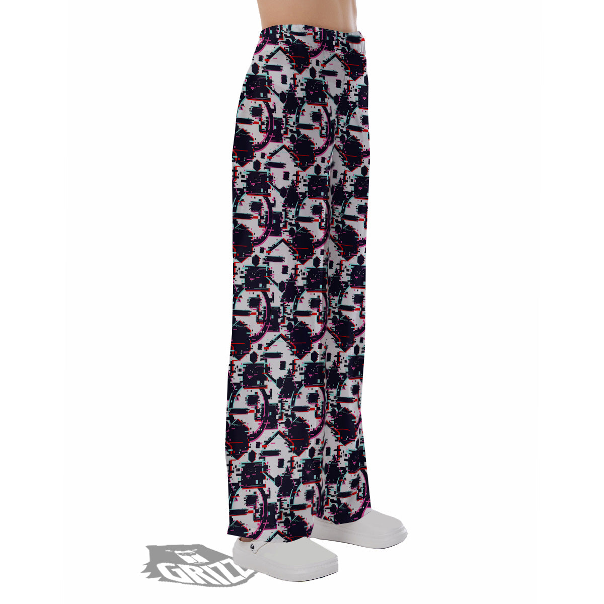 Glitch Effect Print Pattern Pajama Pants-grizzshop