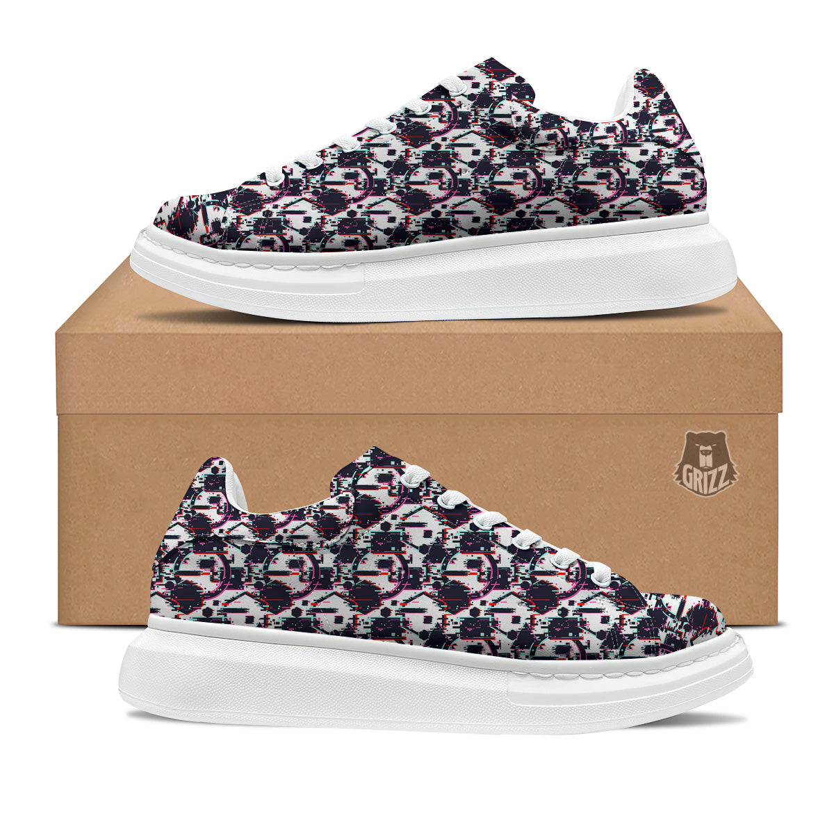Glitch Effect Print Pattern Platform Shoes-grizzshop