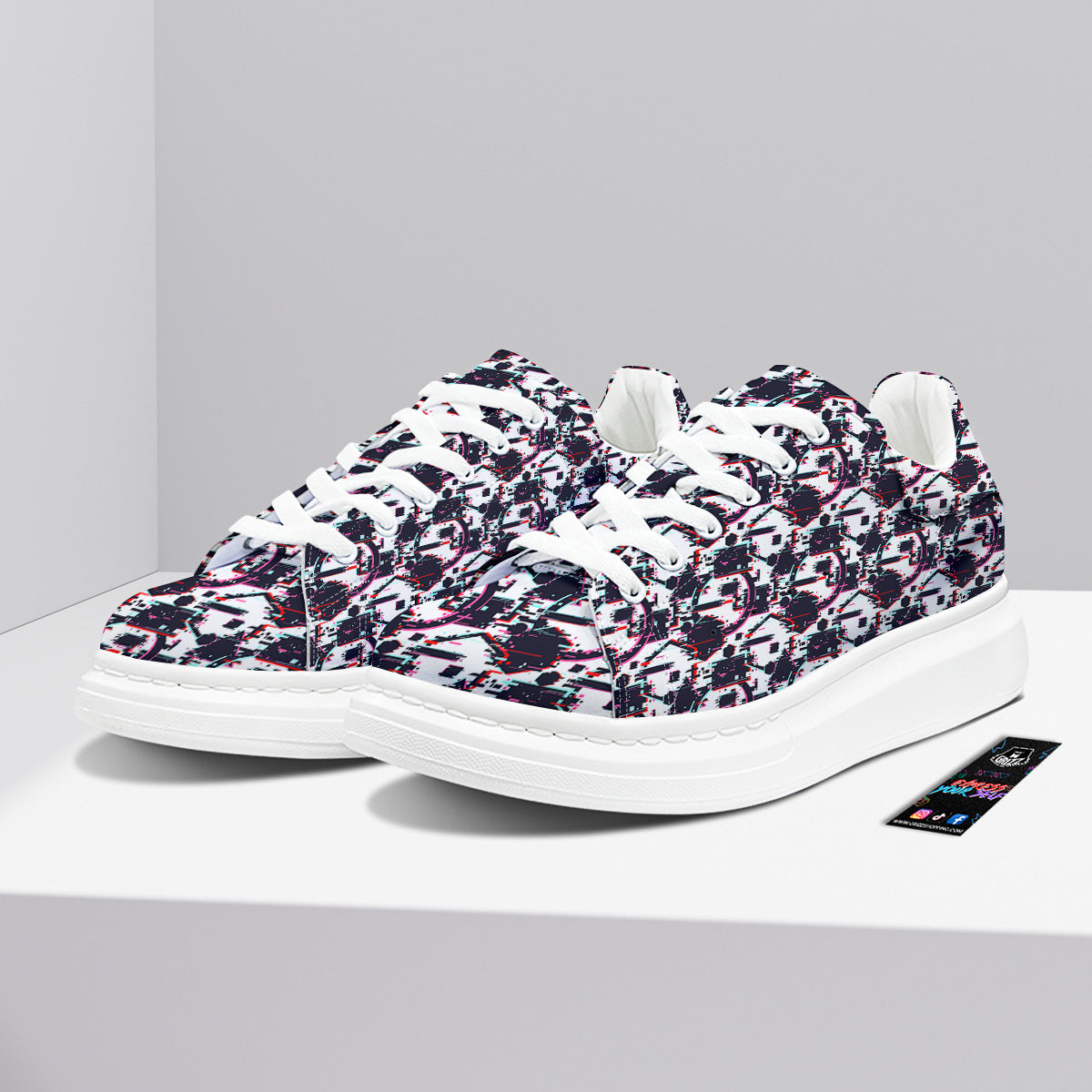 Glitch Effect Print Pattern Platform Shoes-grizzshop