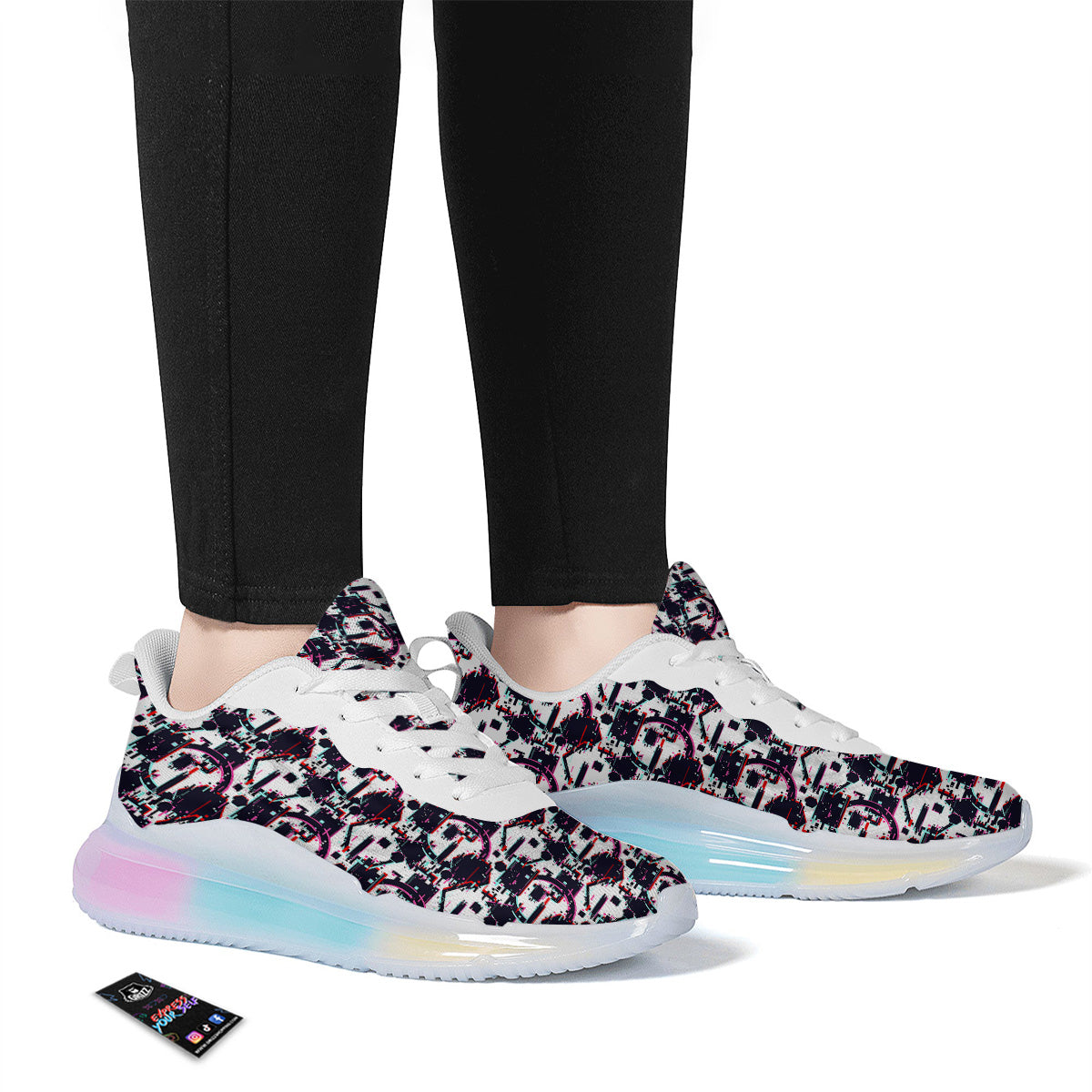 Glitch Effect Print Pattern Running Sneakers-grizzshop
