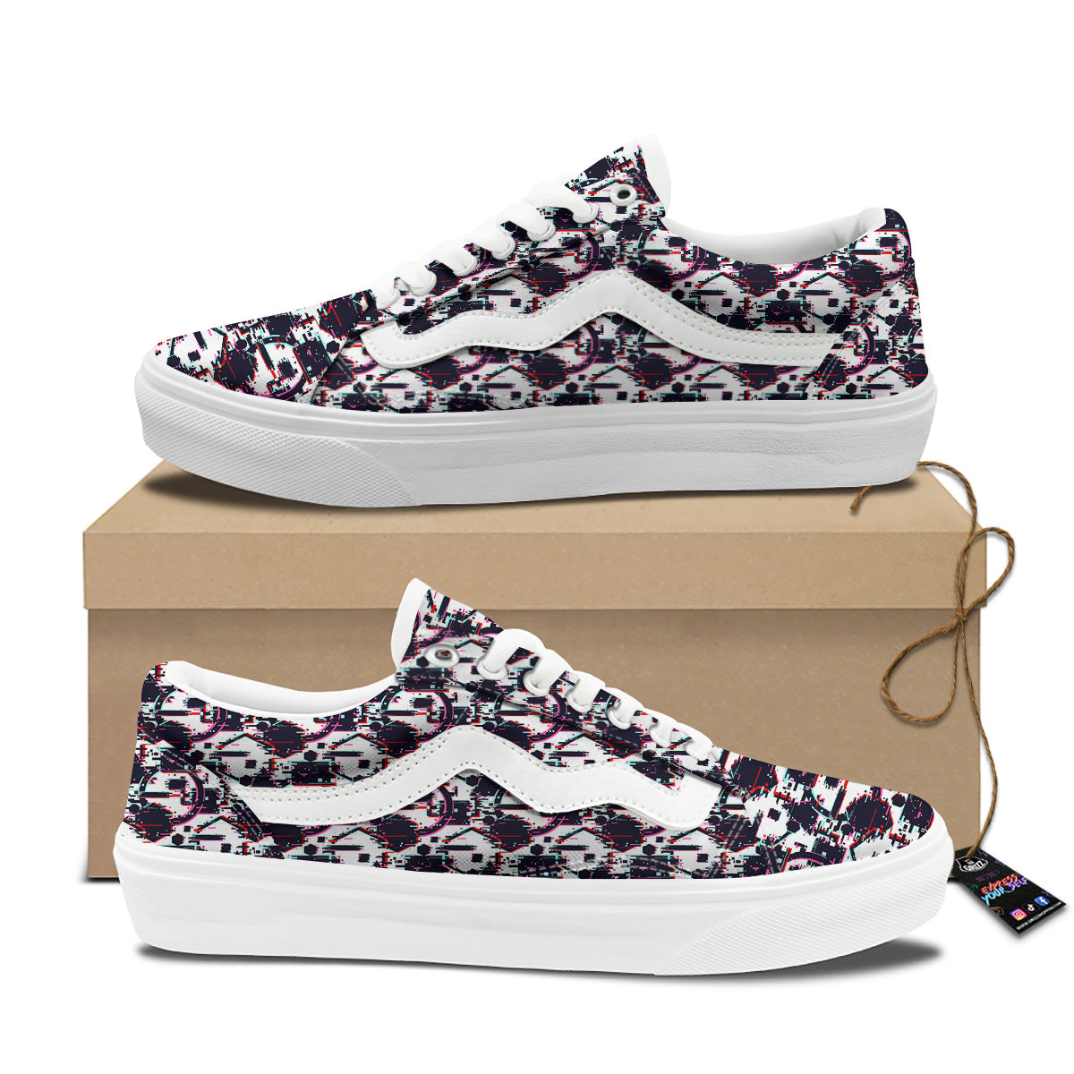 Glitch Effect Print Pattern Skate Shoes-grizzshop