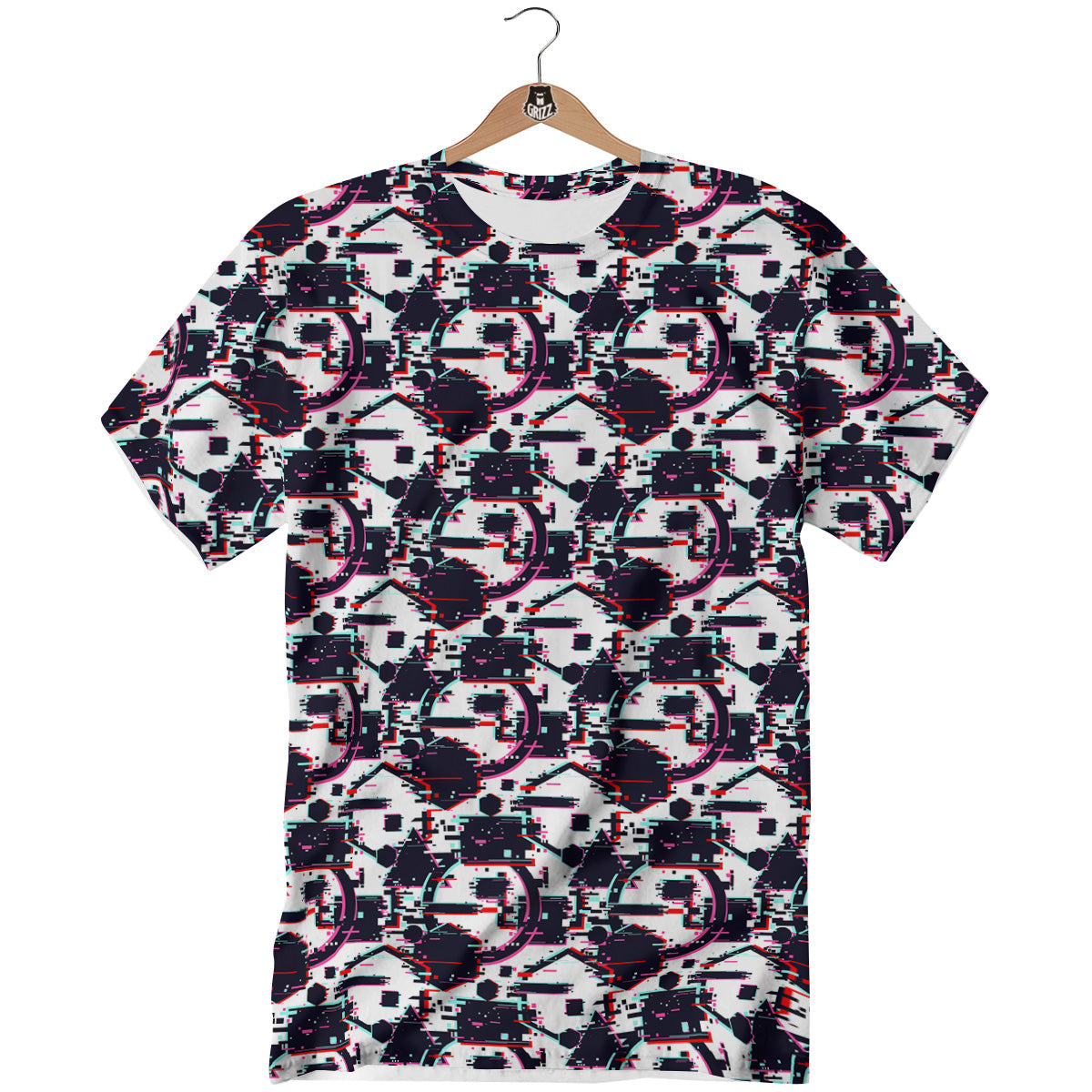 Glitch Effect Print Pattern T-Shirt-grizzshop