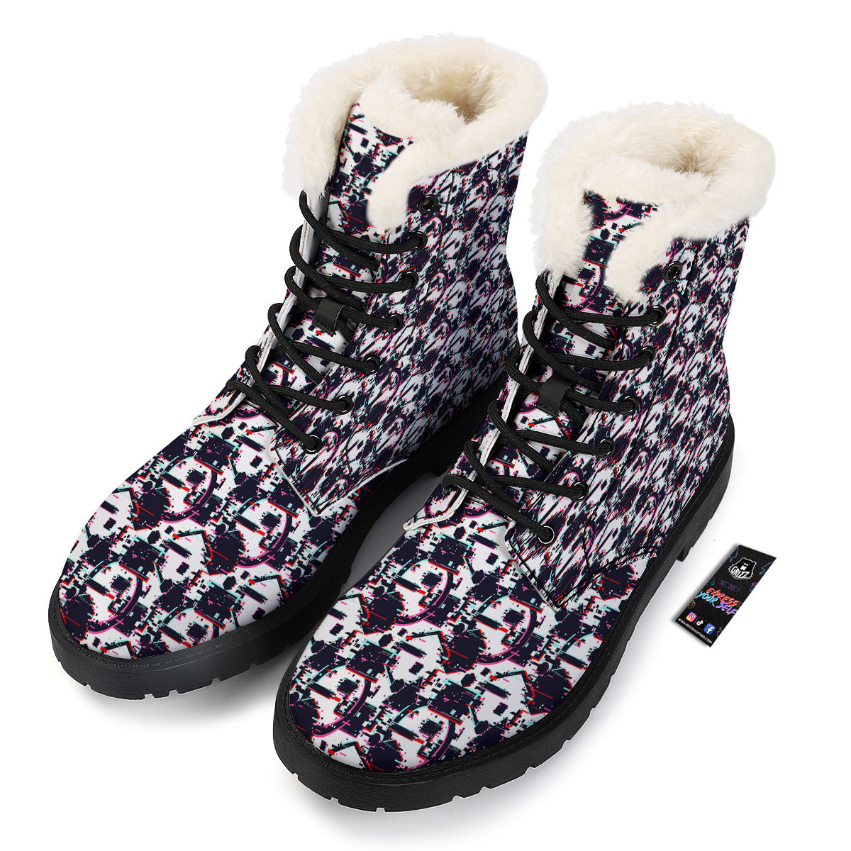 Glitch Effect Print Pattern Winter Boots-grizzshop