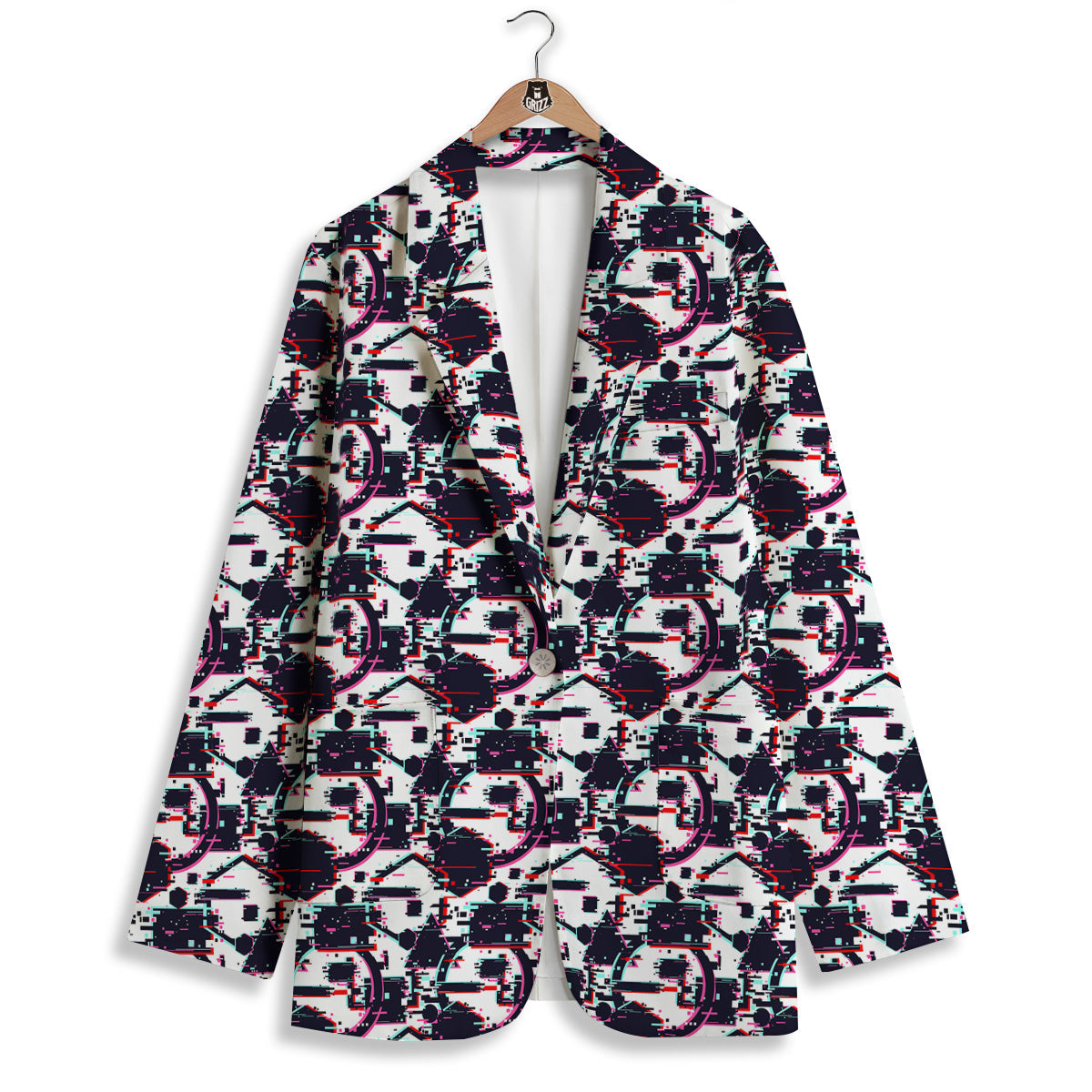 Glitch Effect Print Pattern Women's Blazer-grizzshop