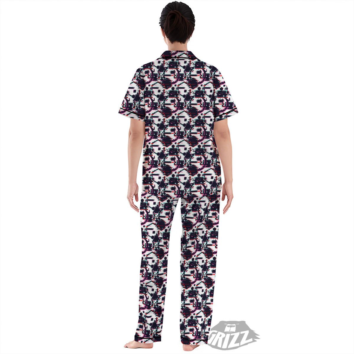 Glitch Effect Print Pattern Women's Pajamas Set-grizzshop