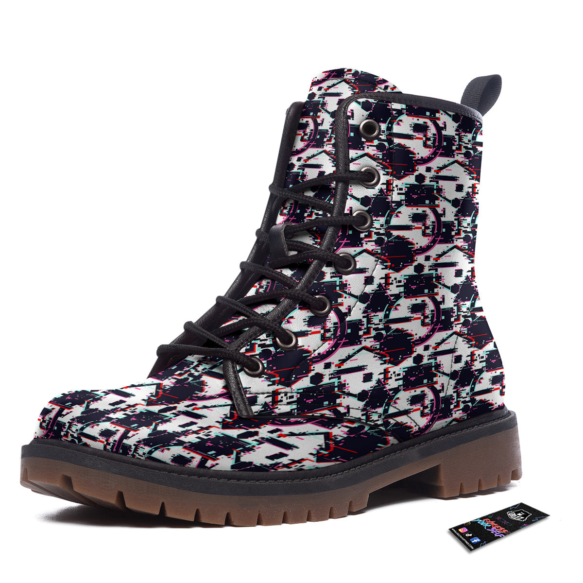 Glitch Effect Print Pattern Work Boots-grizzshop
