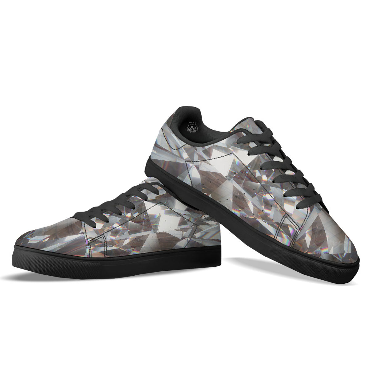 Glitter Artwork Diamond Print Black Low Top Sneakers-grizzshop