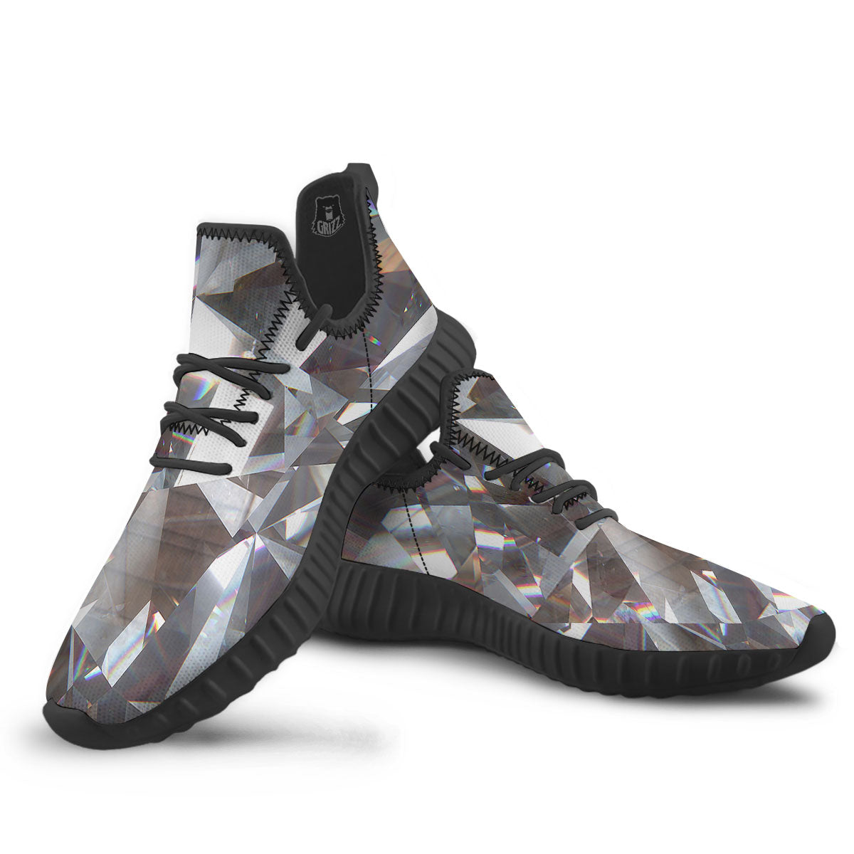Glitter Artwork Diamond Print Black Walking Shoes-grizzshop