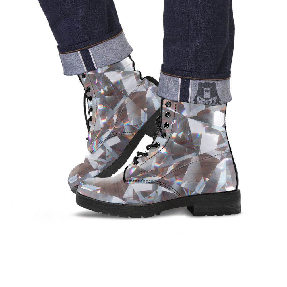 Glitter Artwork Diamond Print Leather Boots-grizzshop