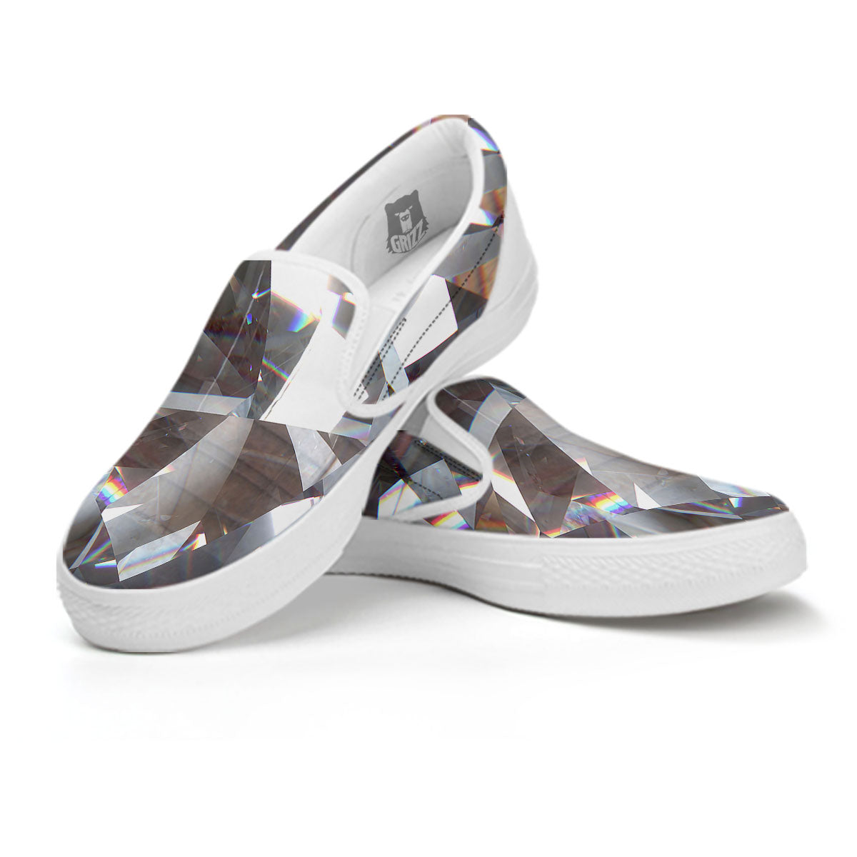 Glitter Artwork Diamond Print White Slip On Shoes-grizzshop