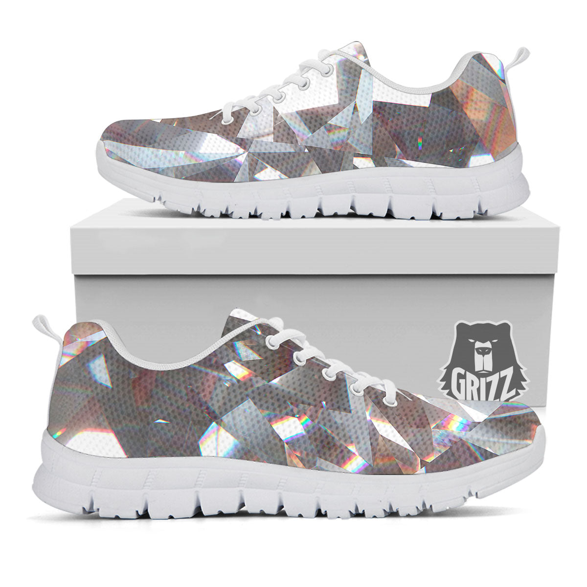 Glitter Artwork Diamond Print White Sneaker-grizzshop