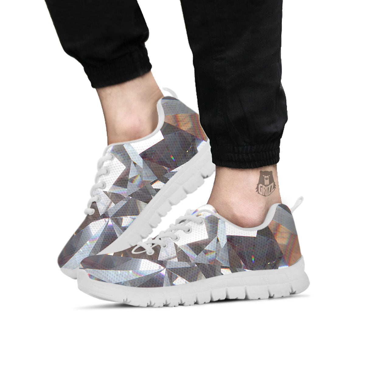 Glitter Artwork Diamond Print White Sneaker-grizzshop