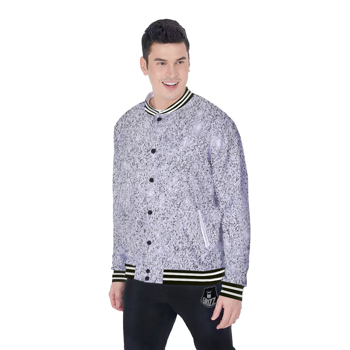 Glitter Artwork Light Silver Print Baseball Jacket-grizzshop