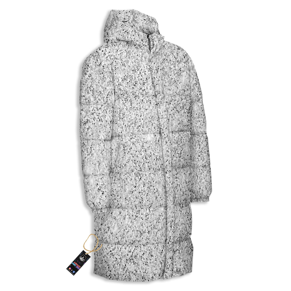 Glitter Artwork Light Silver Print Long Down Jacket-grizzshop
