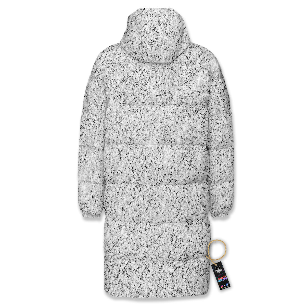 Glitter Artwork Light Silver Print Long Down Jacket-grizzshop
