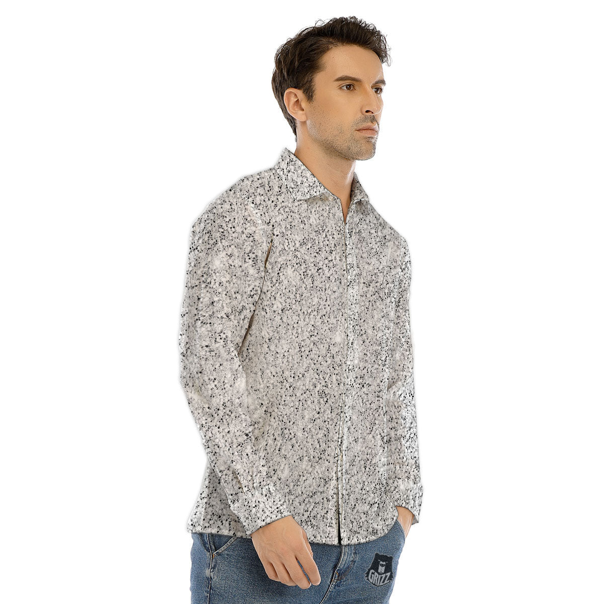 Glitter Artwork Light Silver Print Men's Dress Shirts-grizzshop