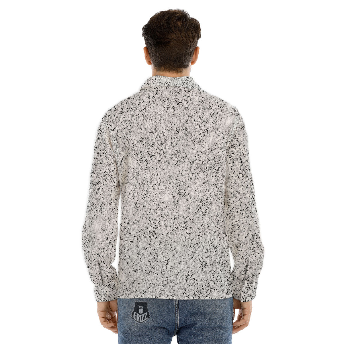 Glitter Artwork Light Silver Print Men's Dress Shirts-grizzshop