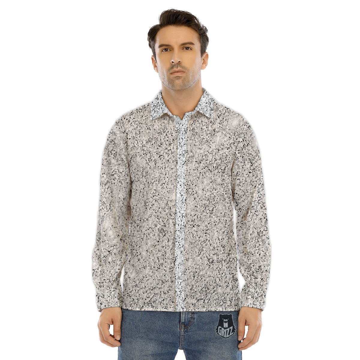 Glitter Artwork Light Silver Print Men's Dress Shirts-grizzshop