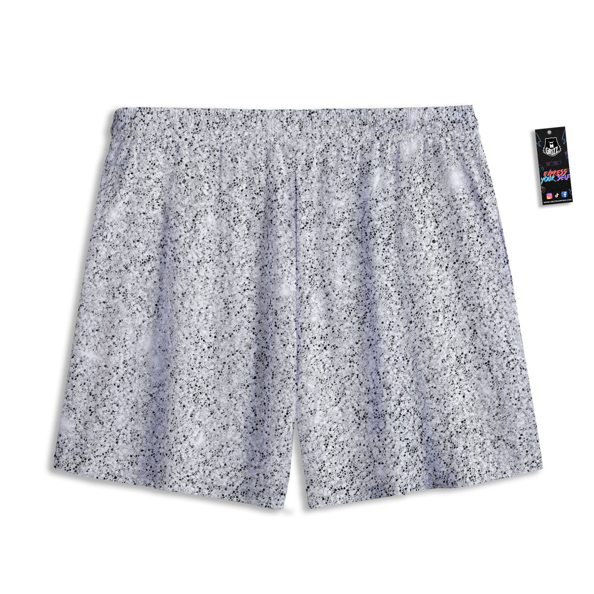 Glitter Artwork Light Silver Print Mesh Shorts