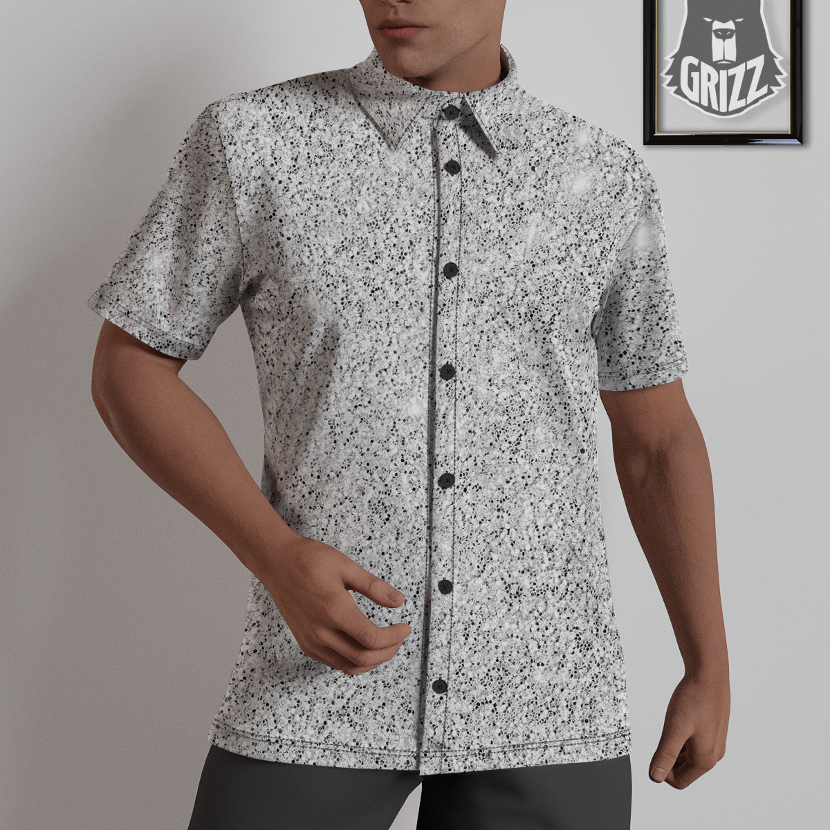 Glitter Artwork Light Silver Print Untucked Shirts-grizzshop