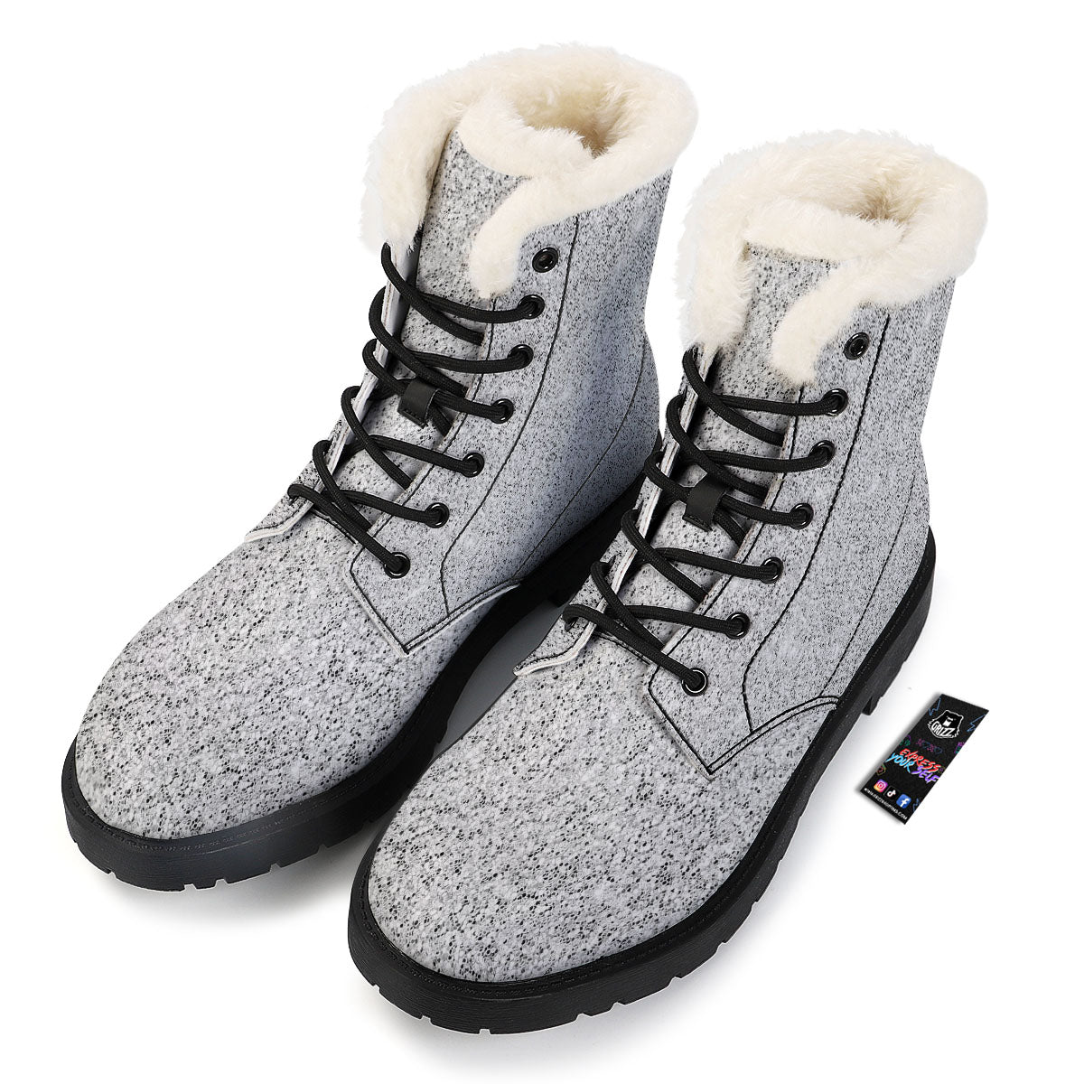 Glitter Artwork Light Silver Print Winter Boots-grizzshop