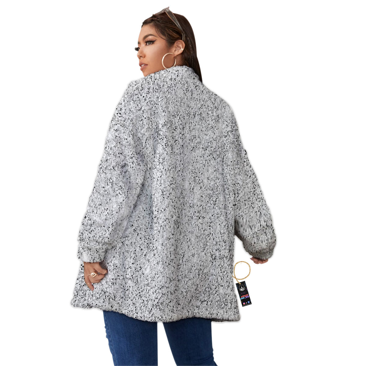 Glitter Artwork Light Silver Print Women's Sherpa Jacket-grizzshop