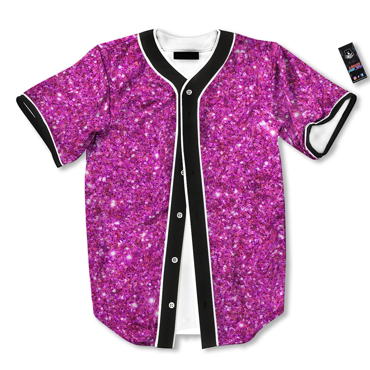 Glitter Artwork Magenta Pink Print Baseball Jersey-grizzshop