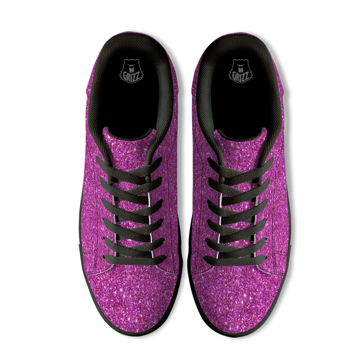 Glitter Artwork Magenta Pink Print Black Low Top Sneakers-grizzshop