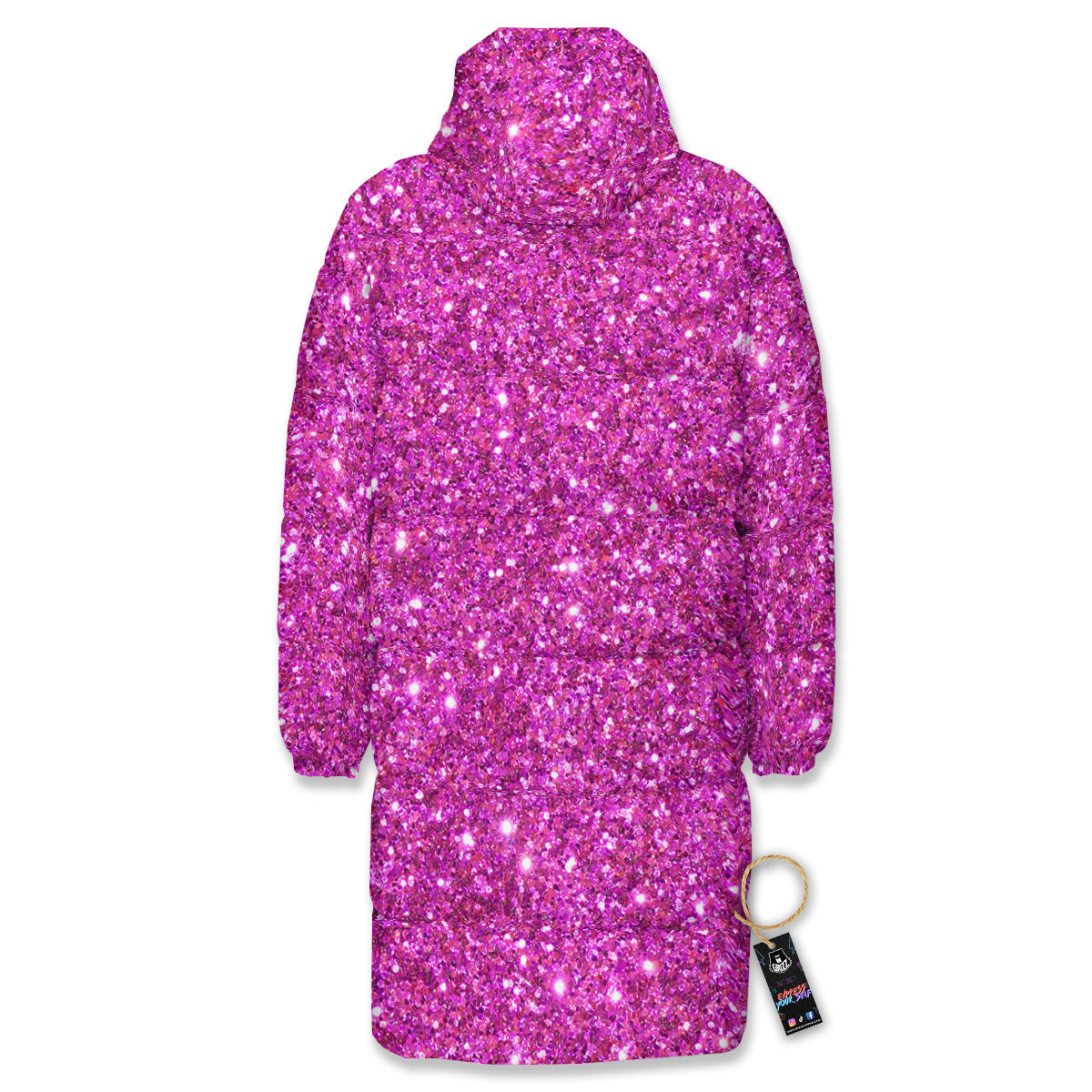 Glitter Artwork Magenta Pink Print Long Down Jacket-grizzshop
