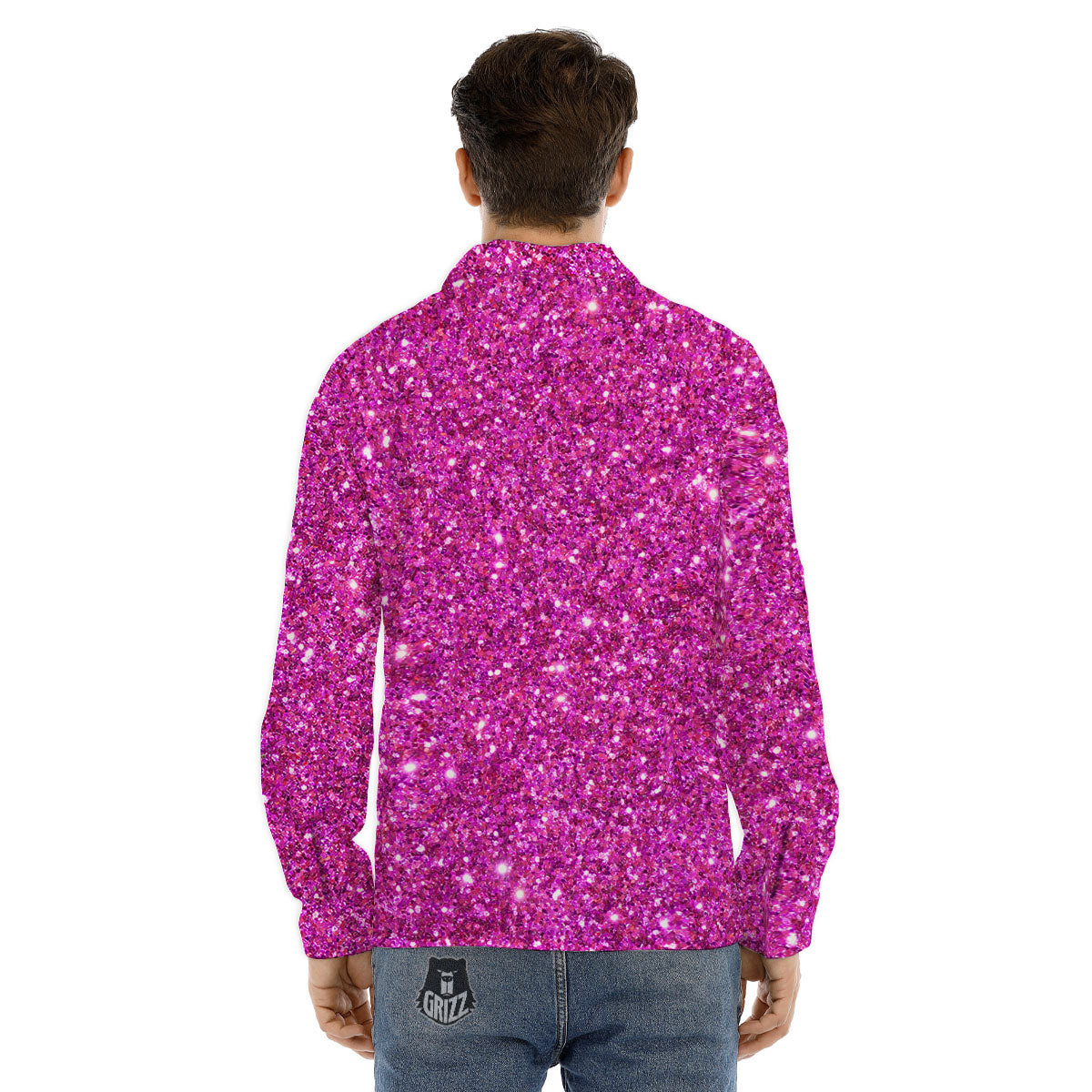 Glitter Artwork Magenta Pink Print Men's Dress Shirts-grizzshop